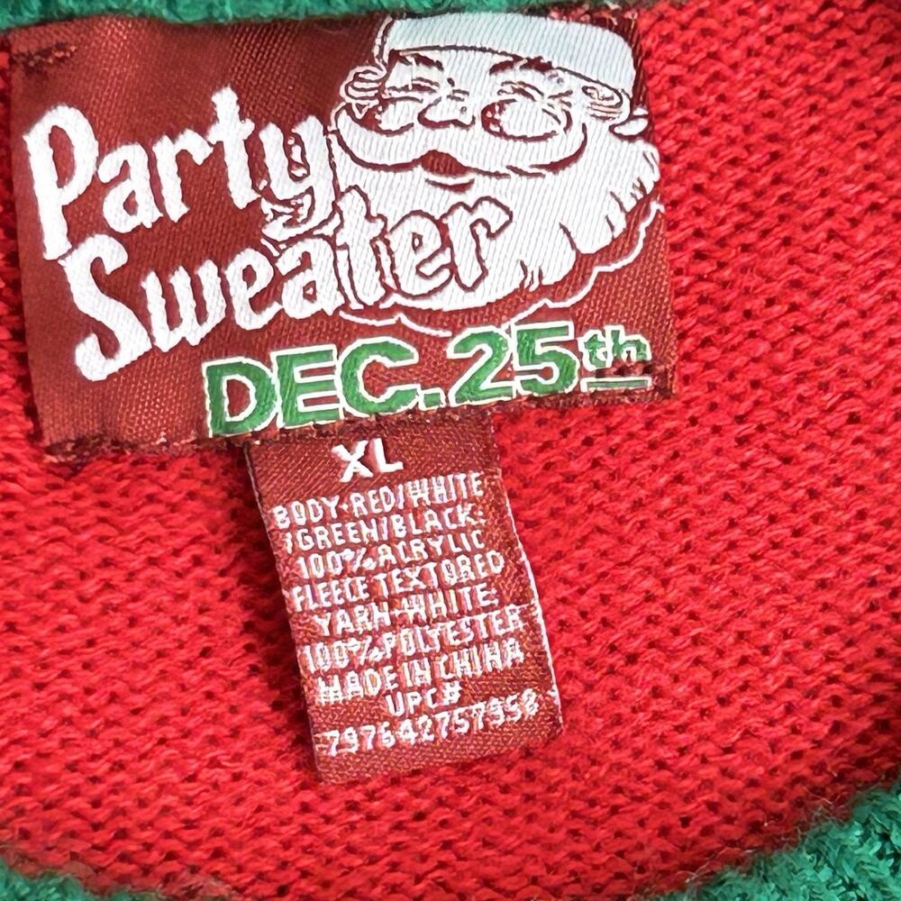 Christmas Party Sweater Sheep Baaa Bah Humbug Ugly Red Sweater Size XL Dec. 25th - Picture 2 of 12
